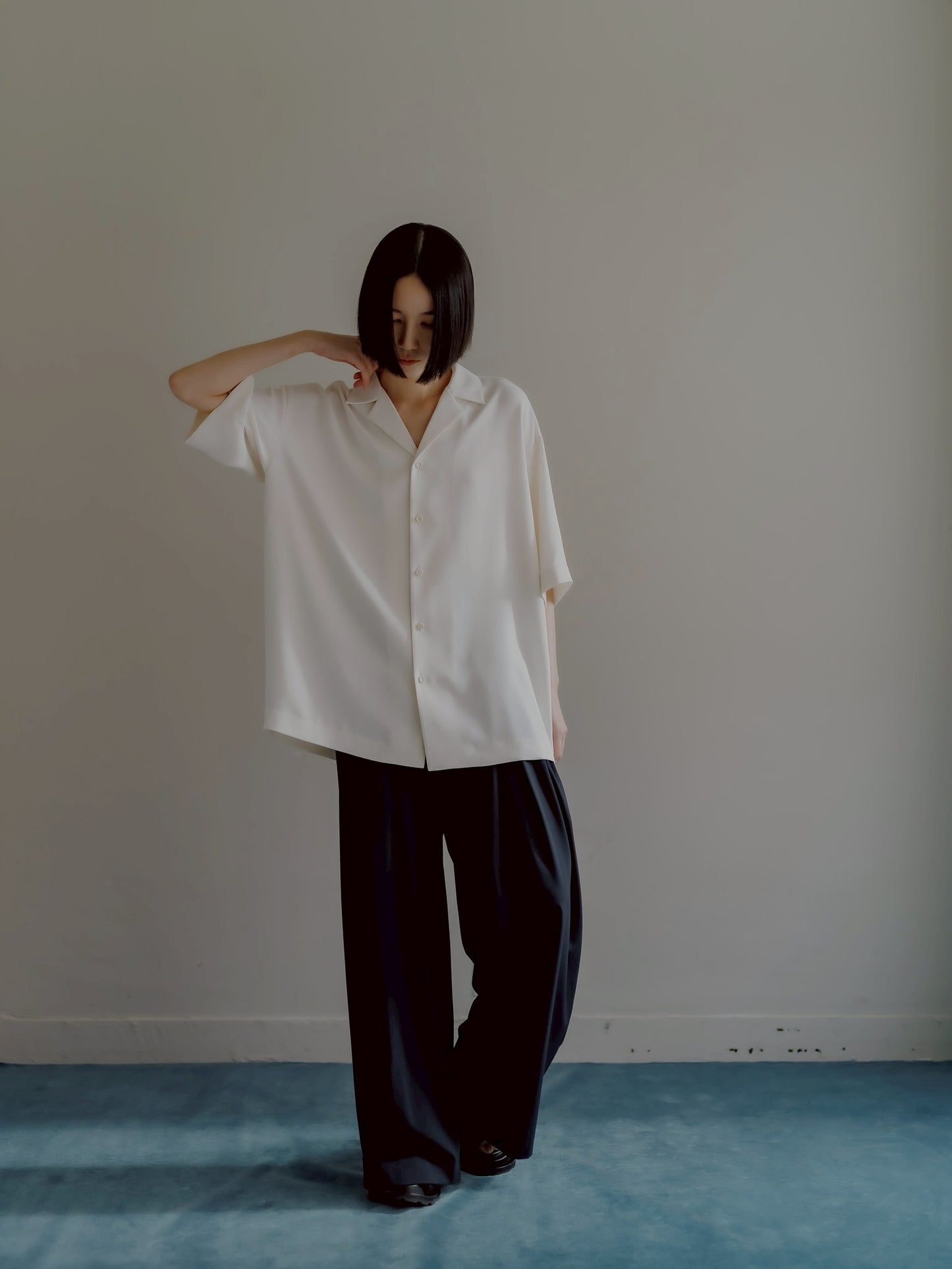 pre order / open collar shirts(white)