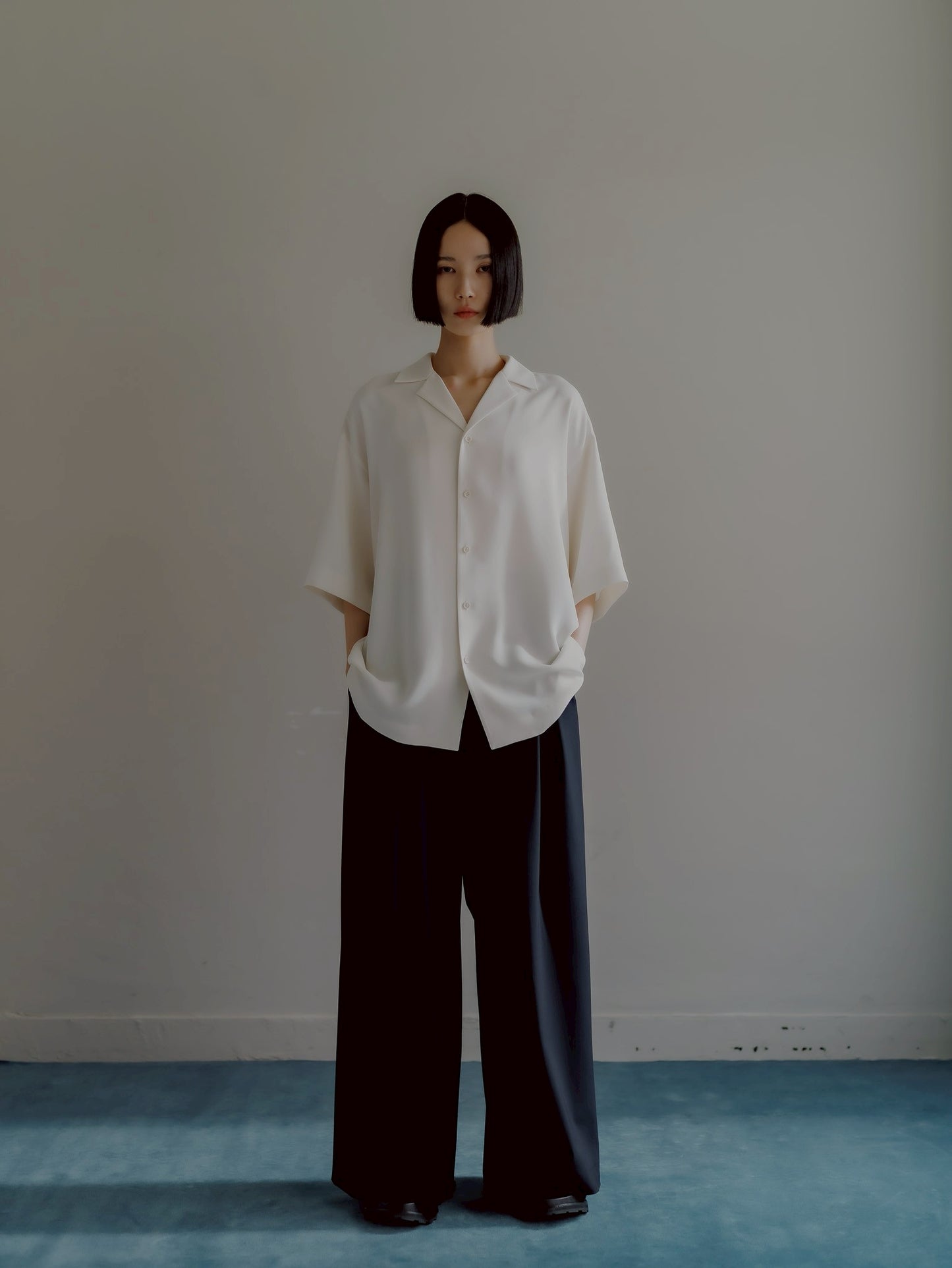 pre order / open collar shirts(white)