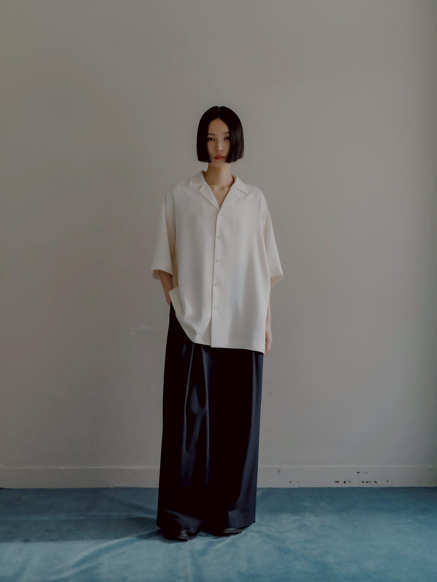 pre order / open collar shirts(white)