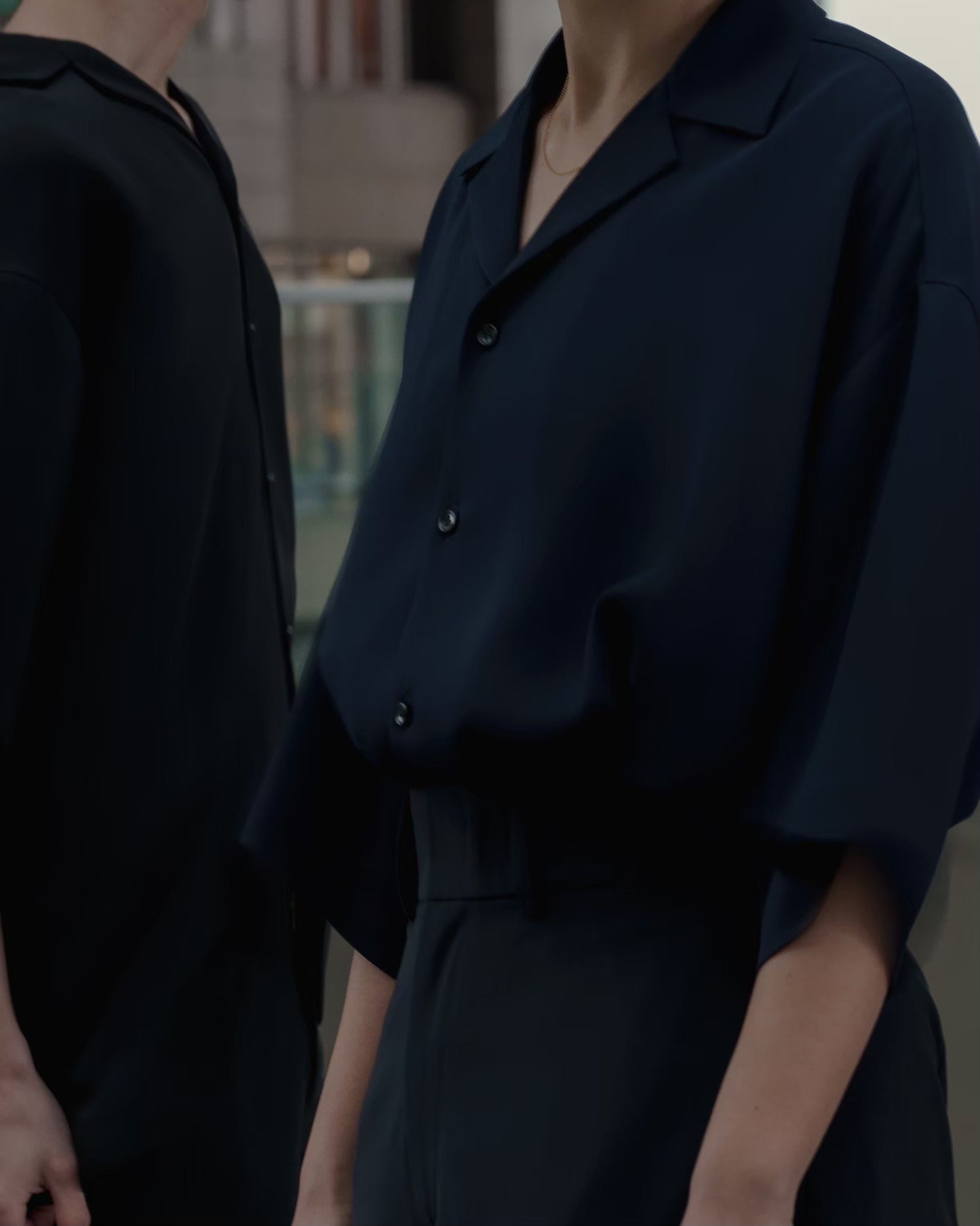 pre order / open collar shirts(navy)