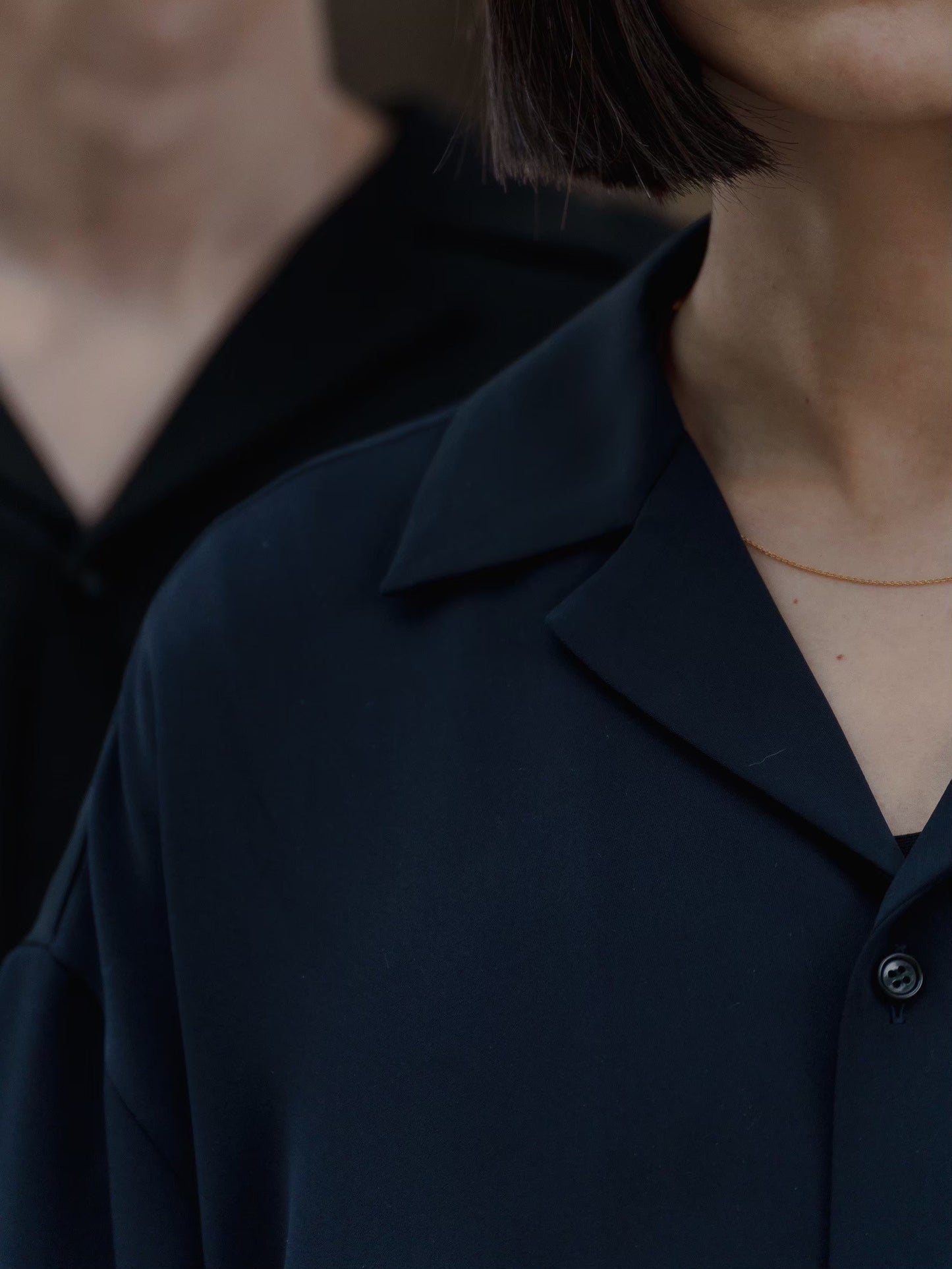 pre order / open collar shirts(navy)