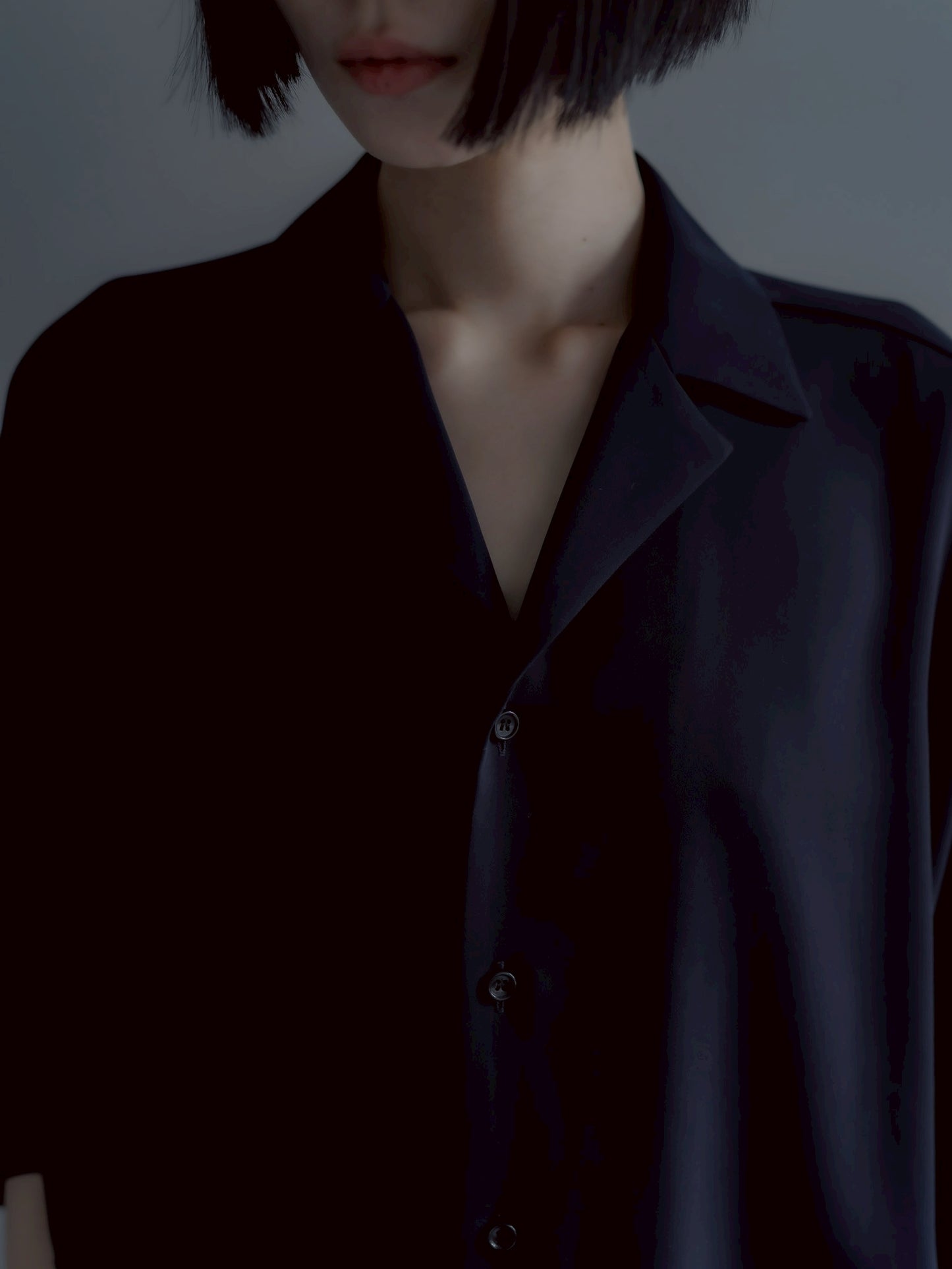 pre order / open collar shirts(navy)