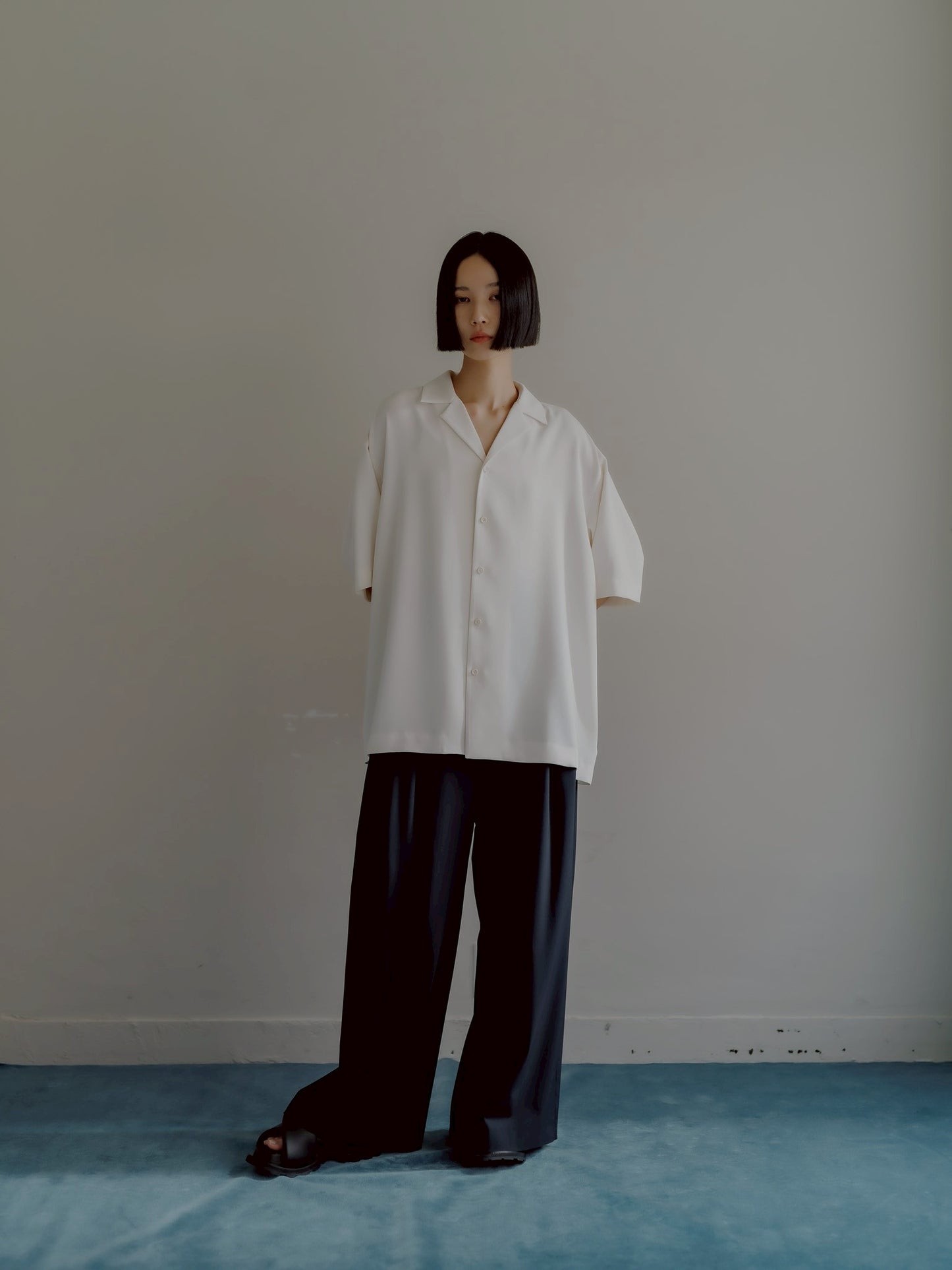 pre order / open collar shirts(white)