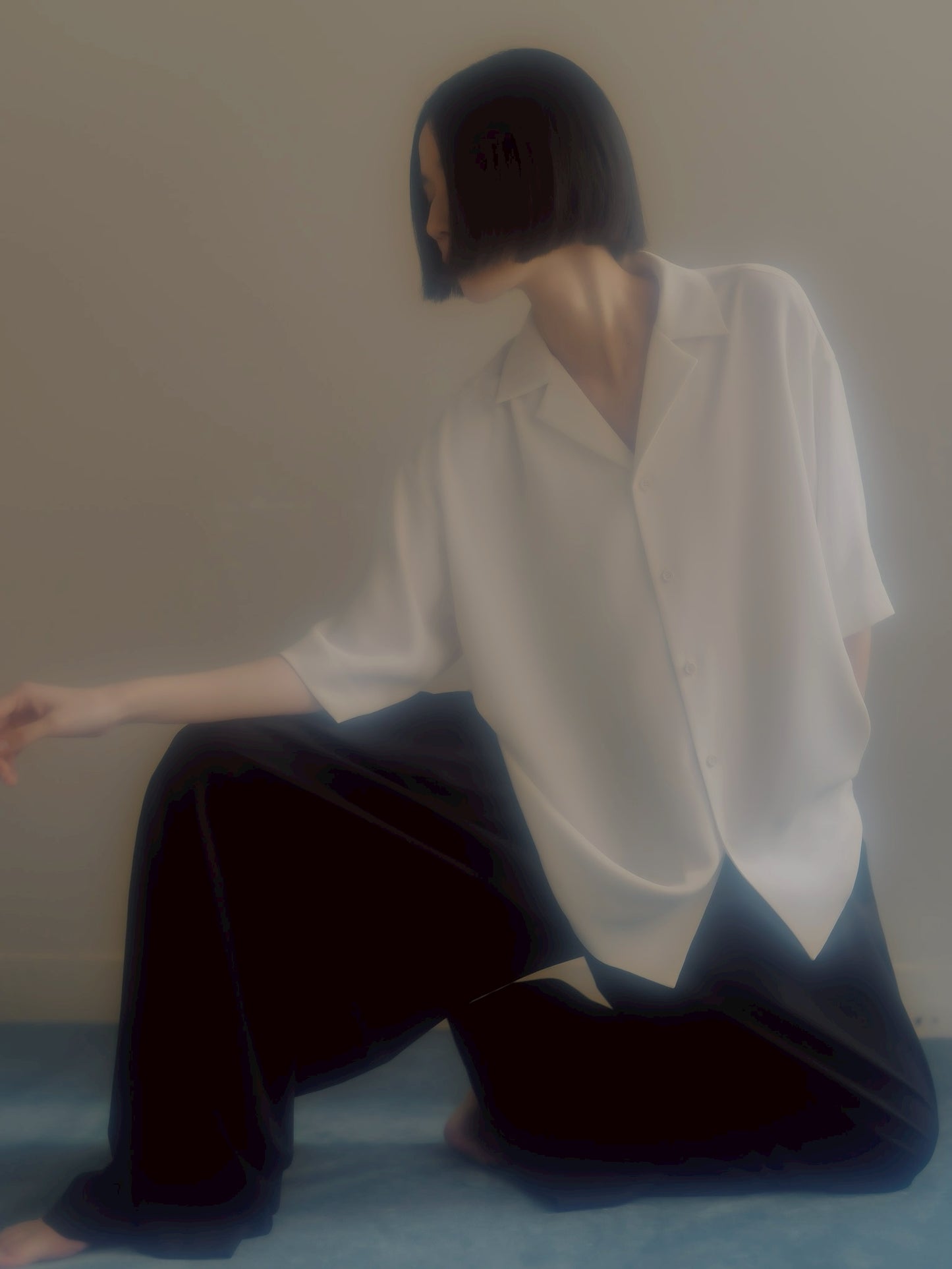pre order / open collar shirts(white)
