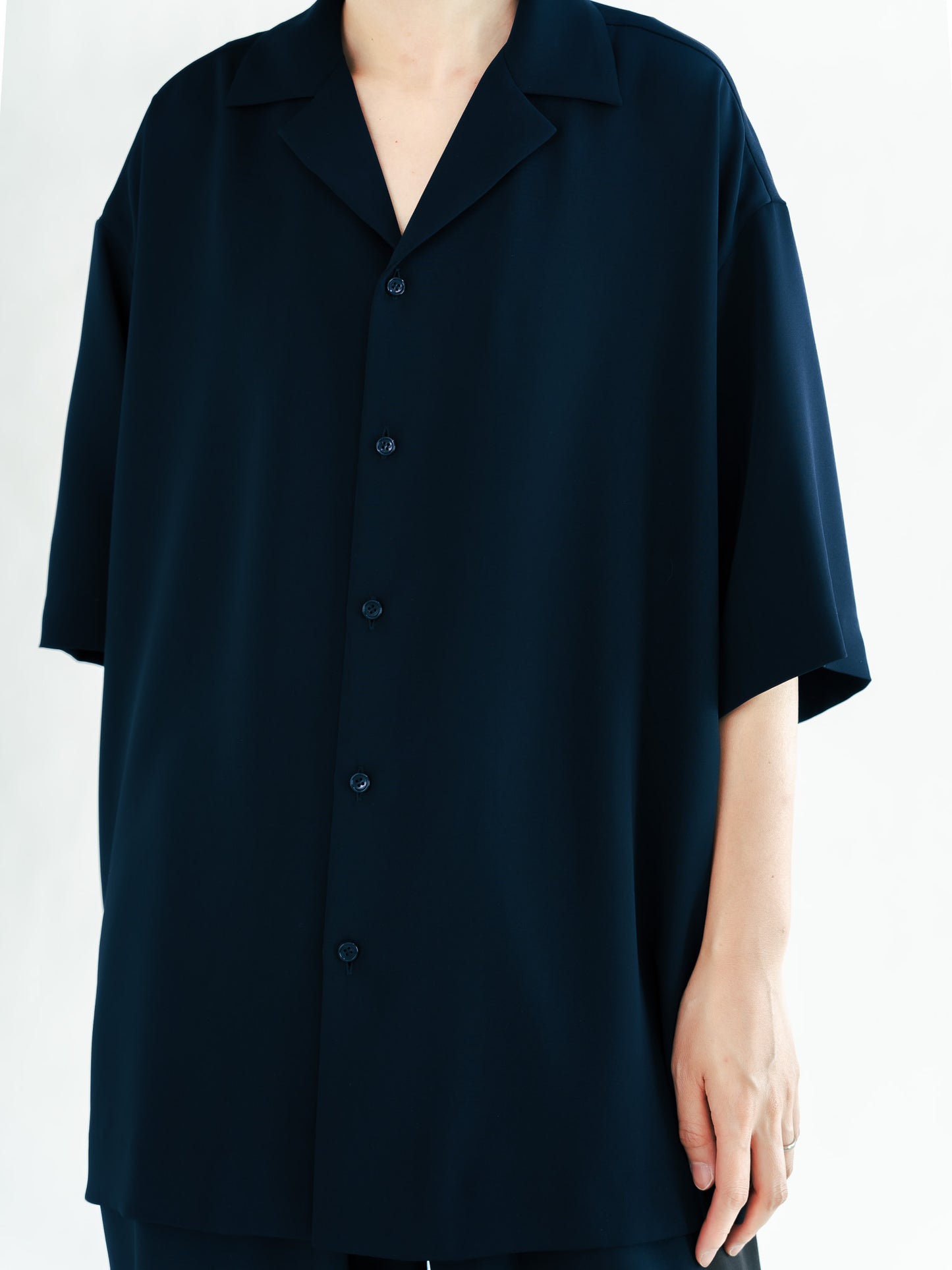 pre order / open collar shirts(navy)