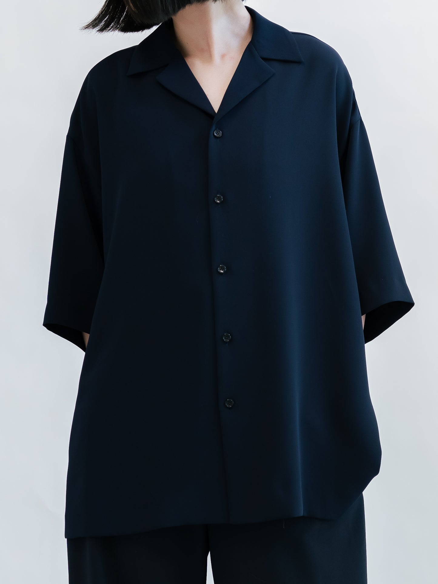 pre order / open collar shirts(navy)