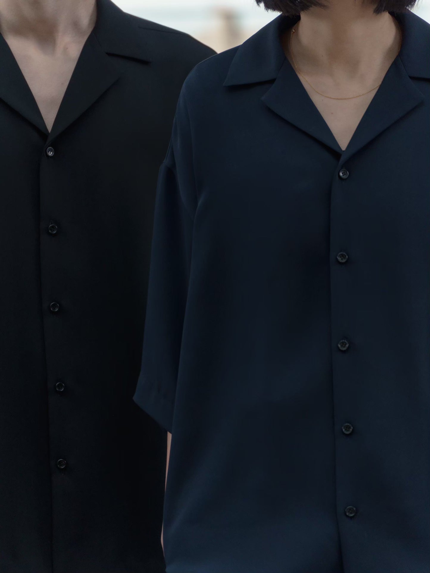 pre order / open collar shirts(navy)