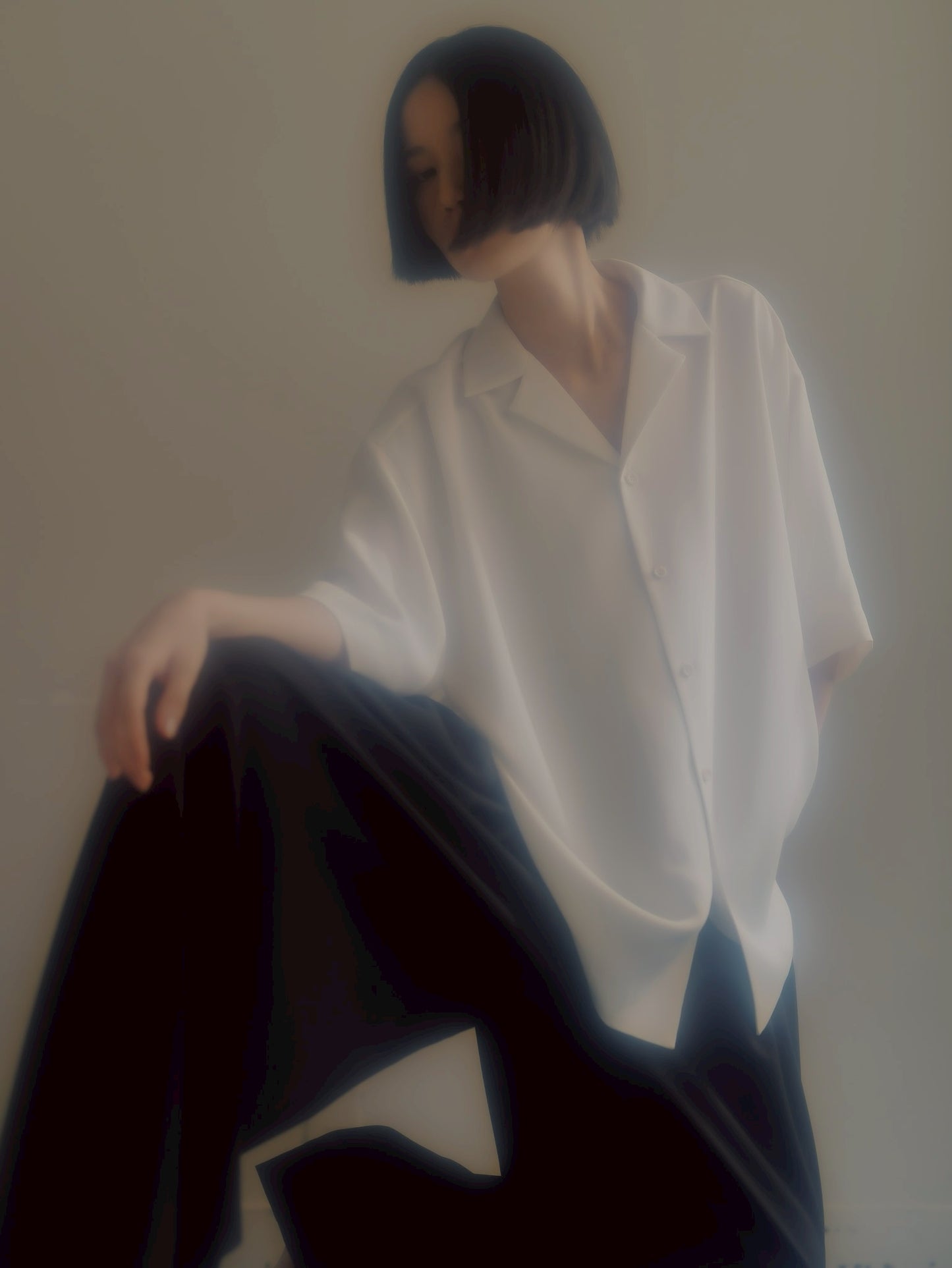 pre order / open collar shirts(white)