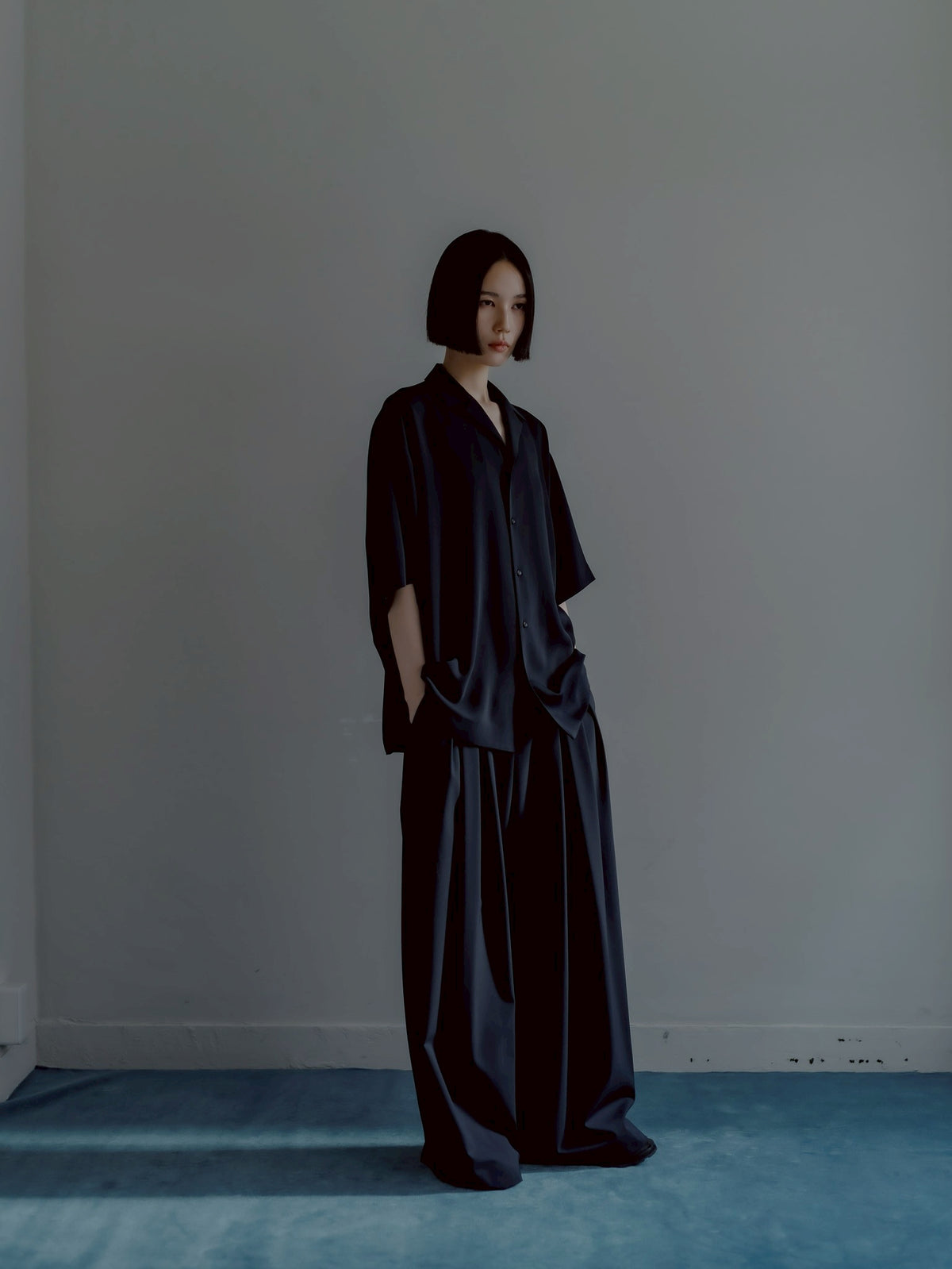 open collar shirts(navy)