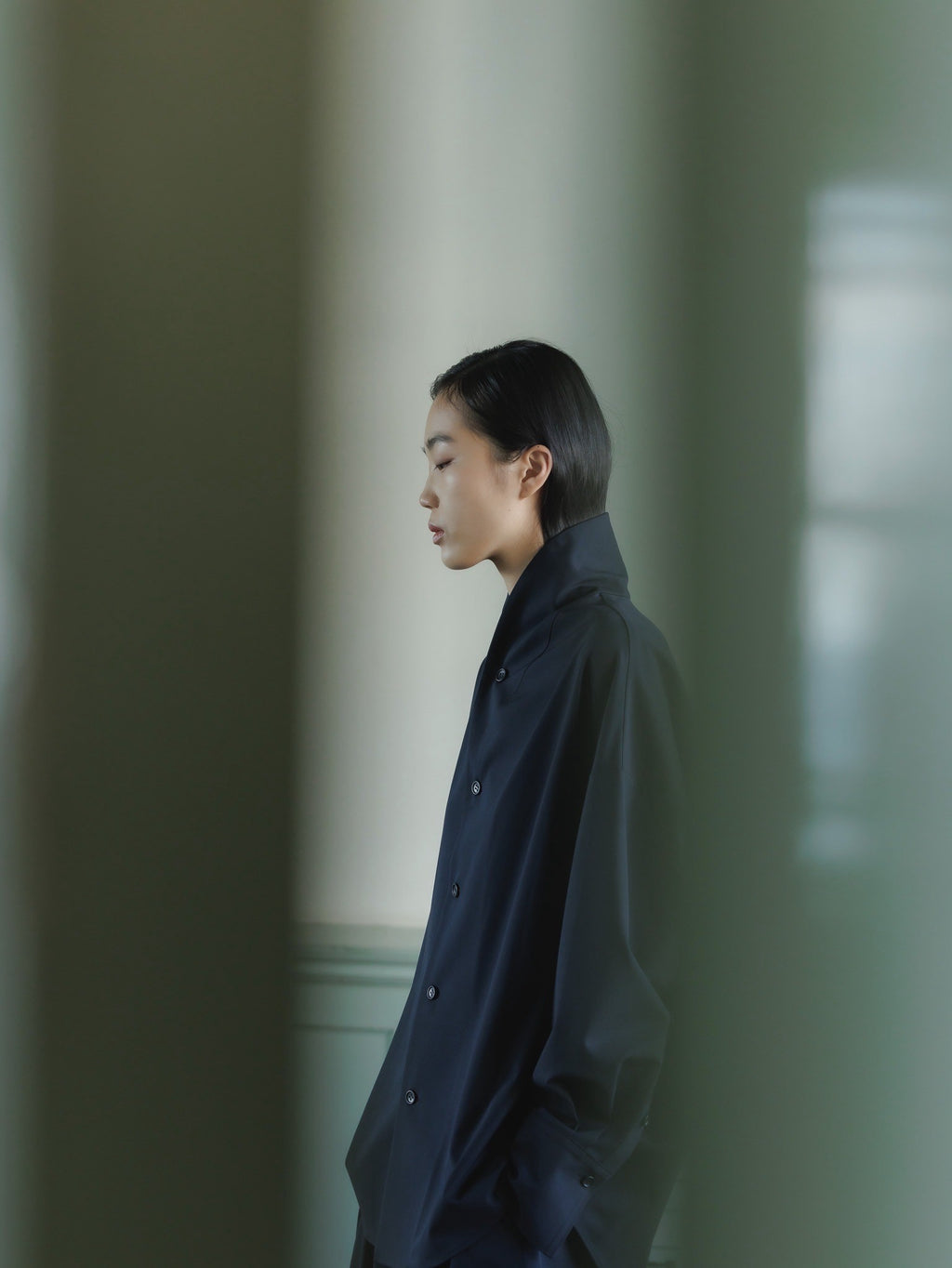 shawl collar shirt jacket (navy)