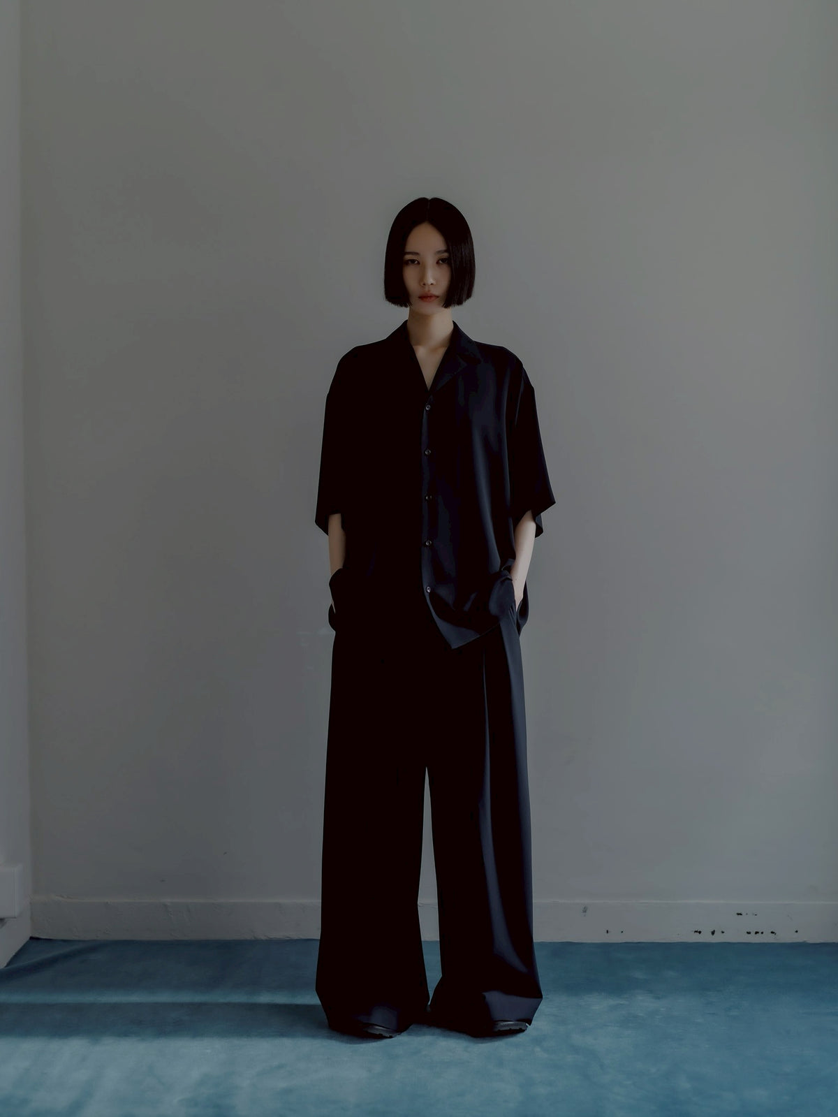 open collar shirts(navy)