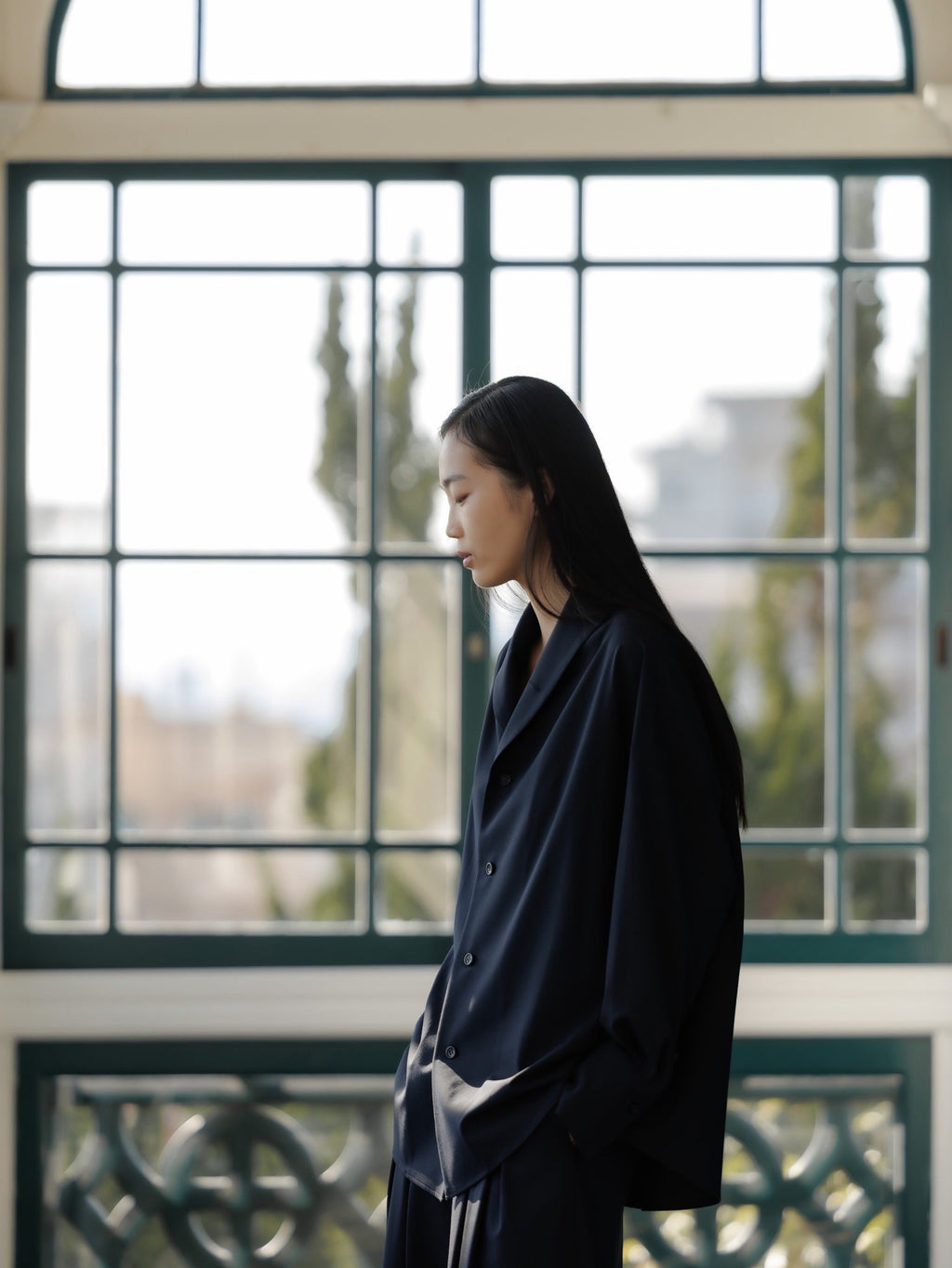 shawl collar shirt jacket (navy)