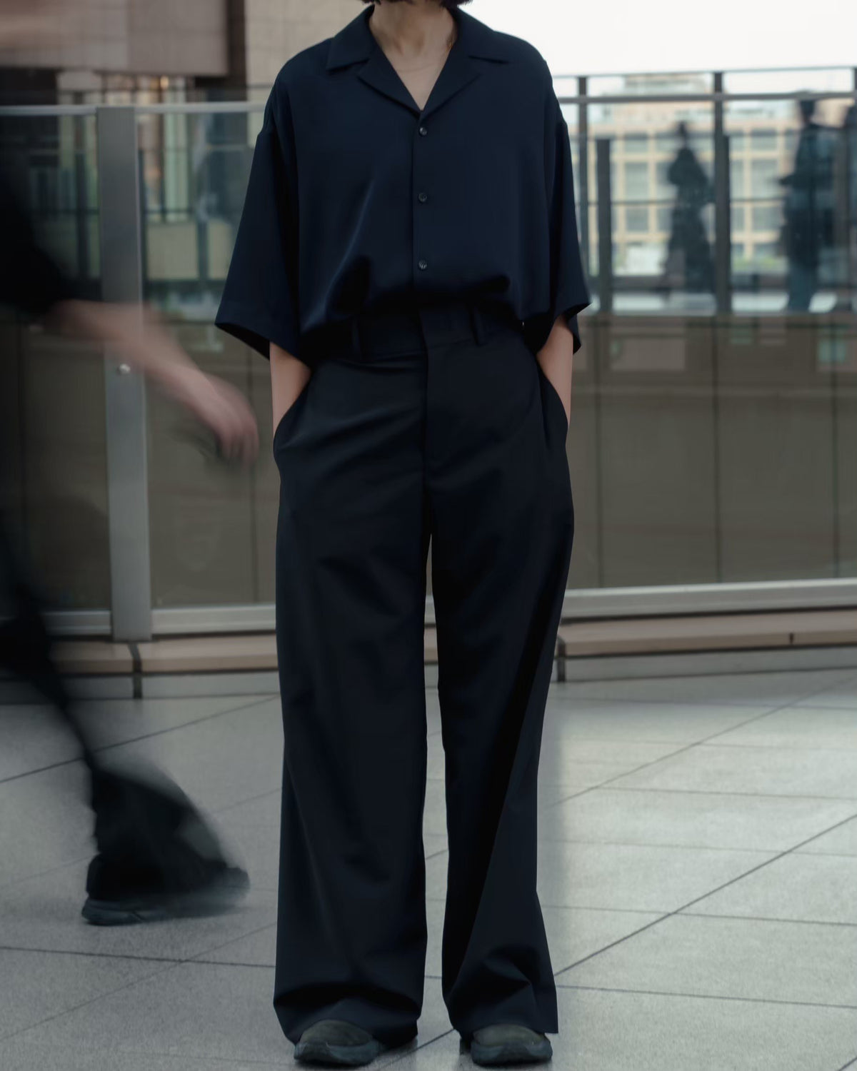 open collar shirts(navy)