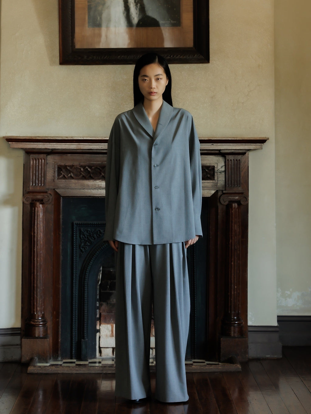 shawl collar shirt jacket (gray)