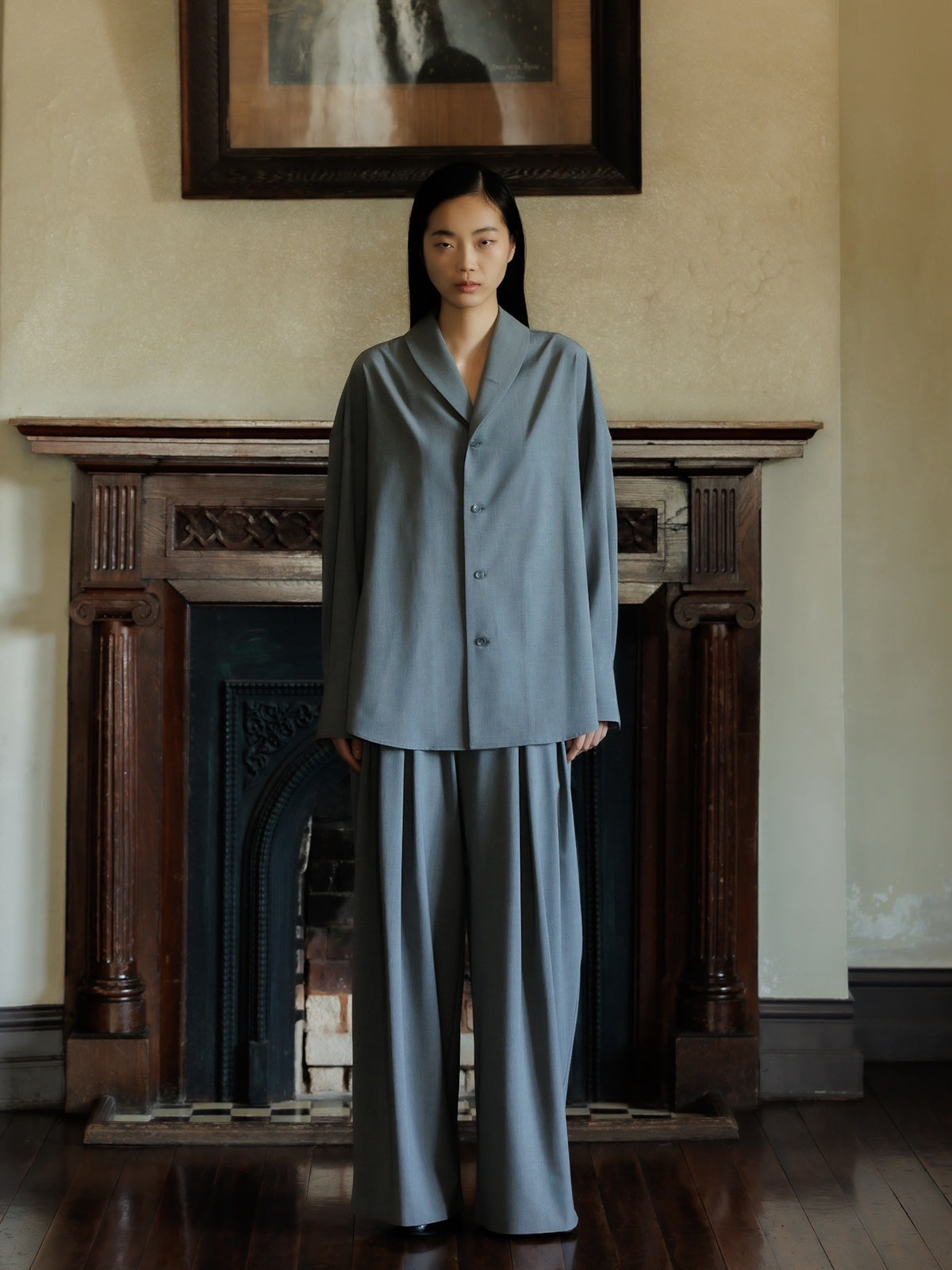 shawl collar shirt jacket (gray)