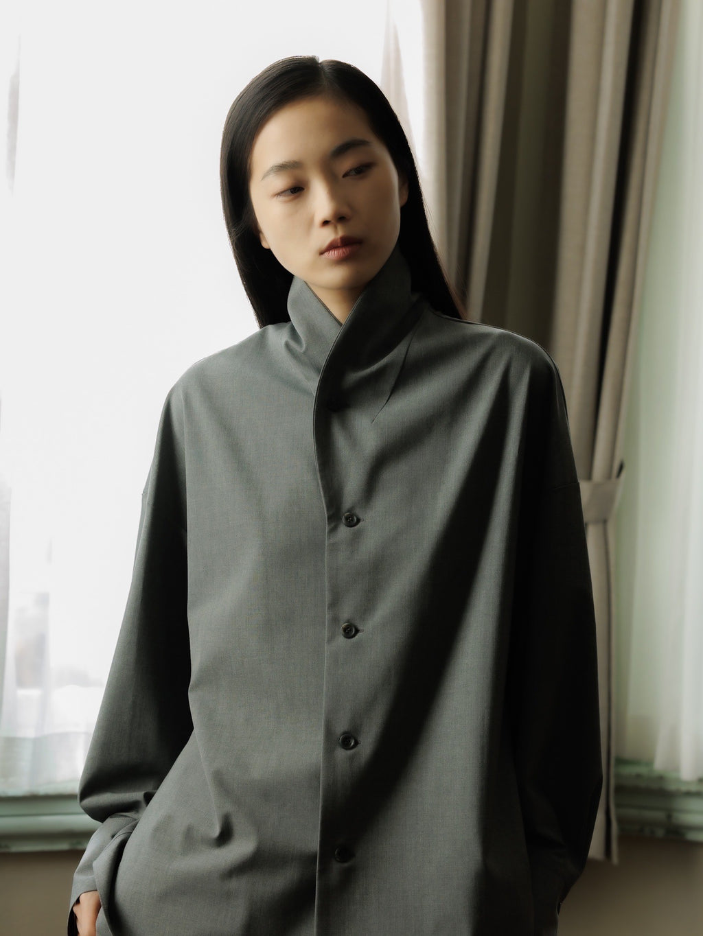 shawl collar shirt jacket (gray)