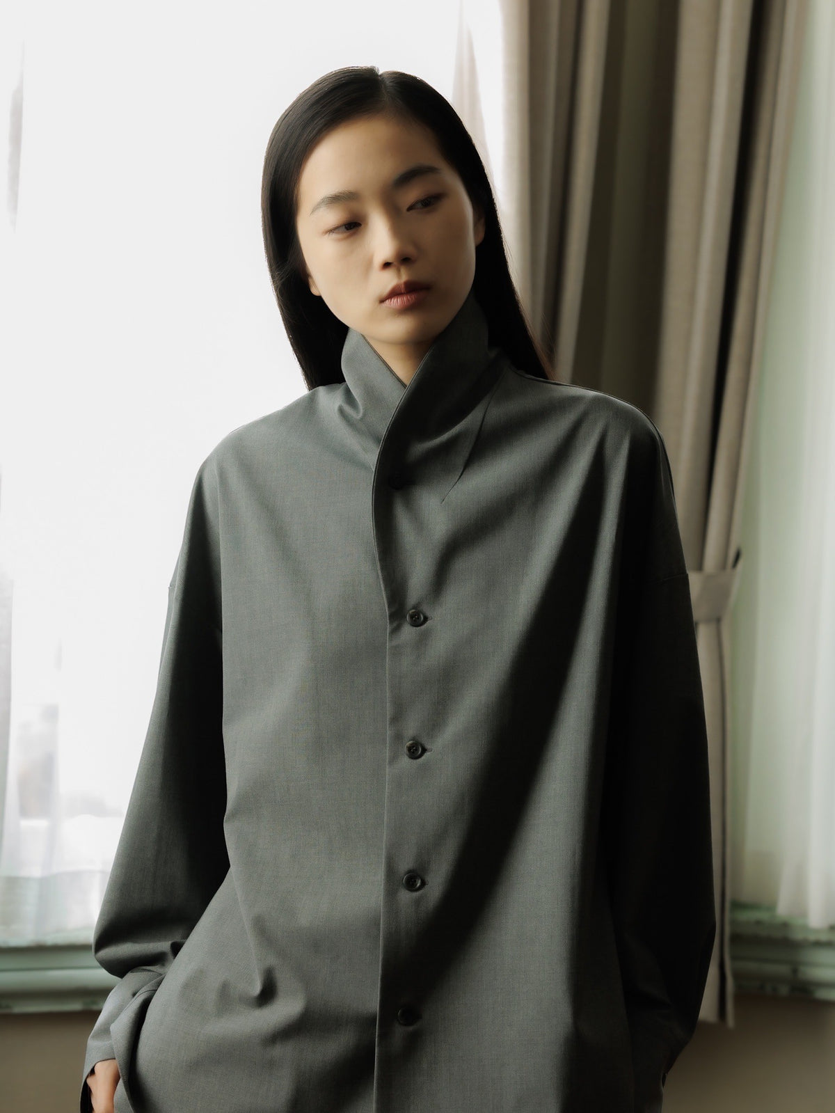 shawl collar shirt jacket (gray)
