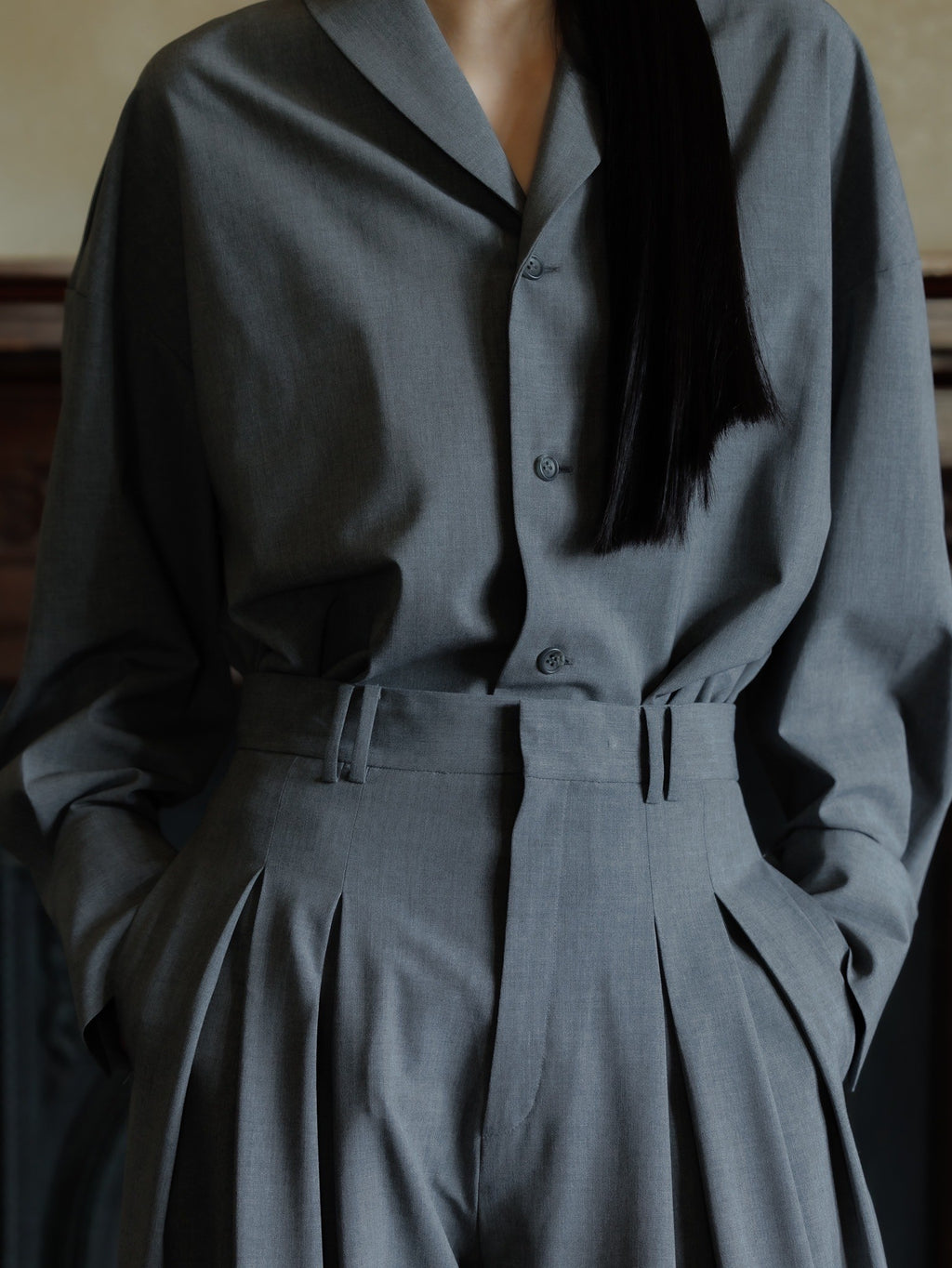 shawl collar shirt jacket (gray)