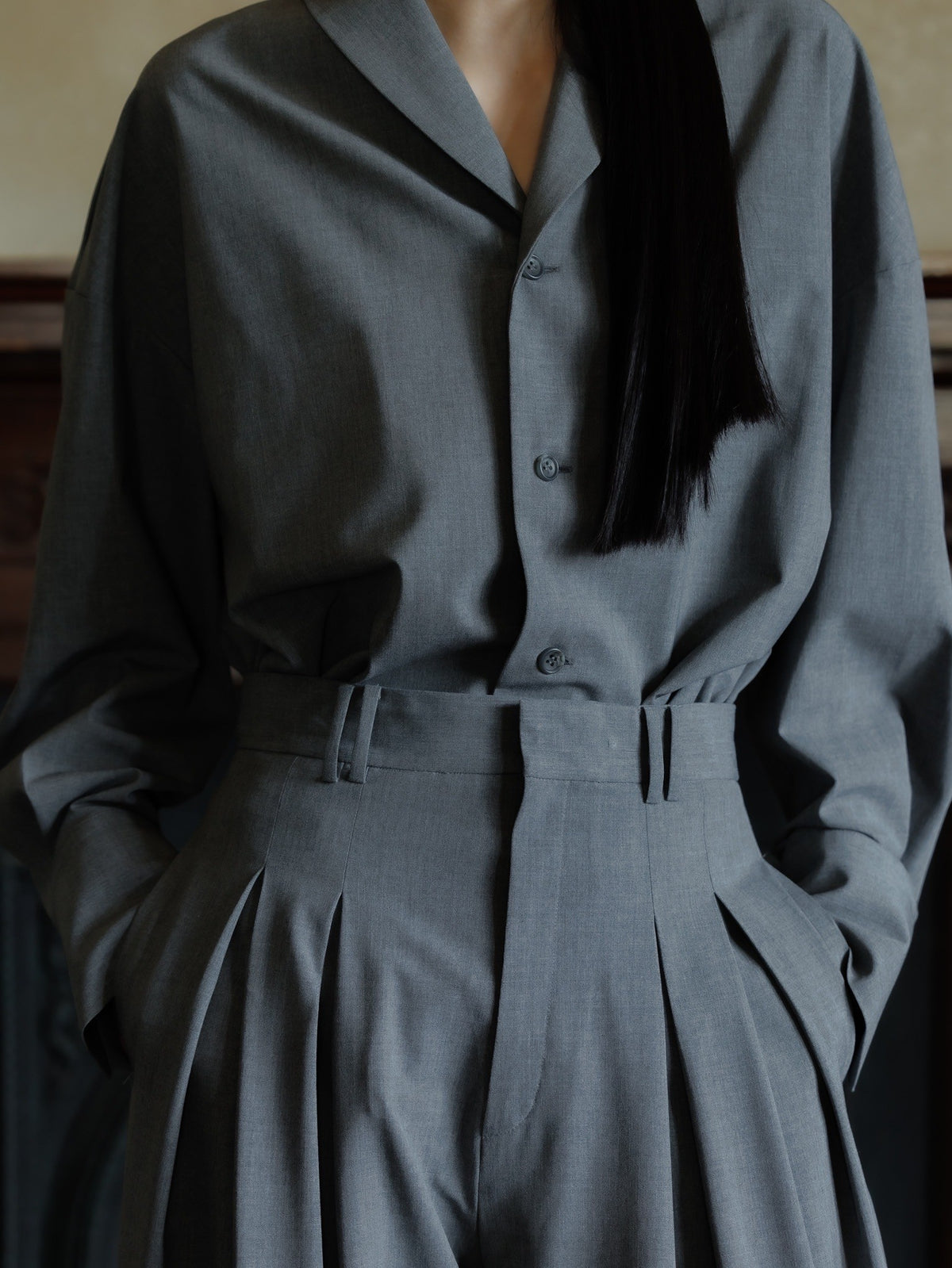 shawl collar shirt jacket (gray)