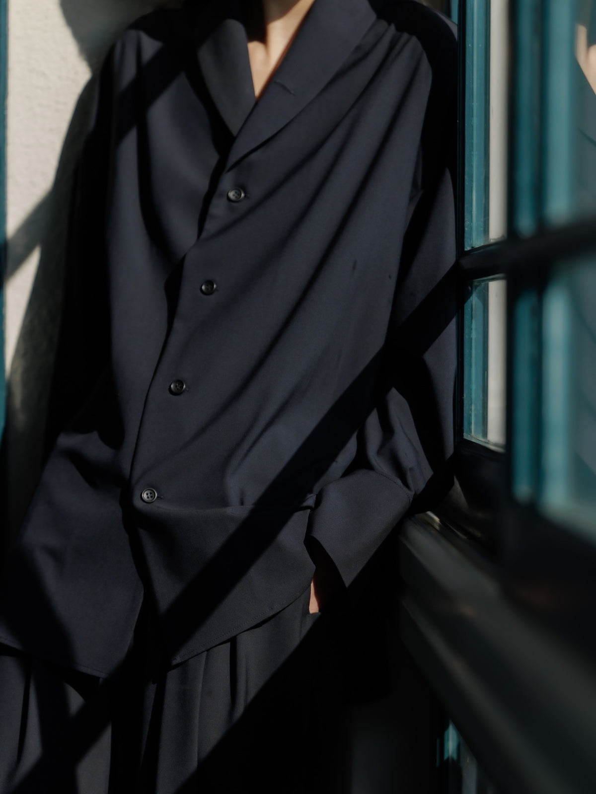 shawl collar shirt jacket (navy)