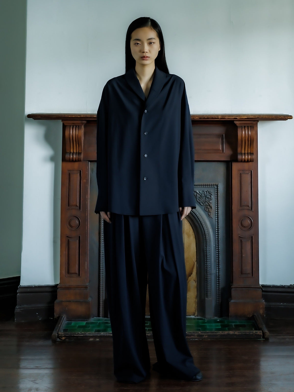 shawl collar shirt jacket (navy)