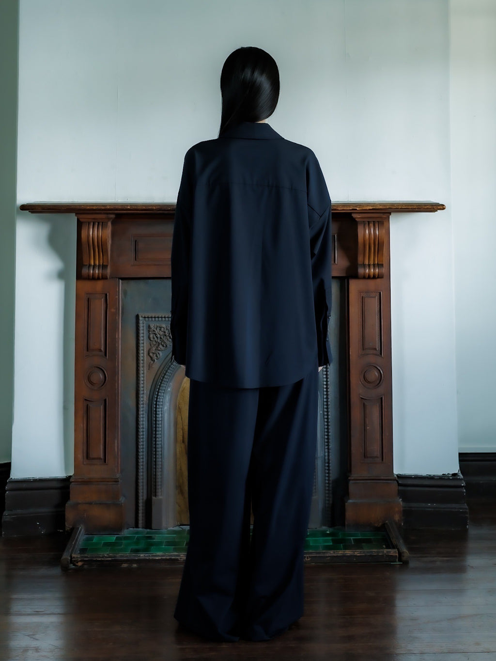 shawl collar shirt jacket (navy)
