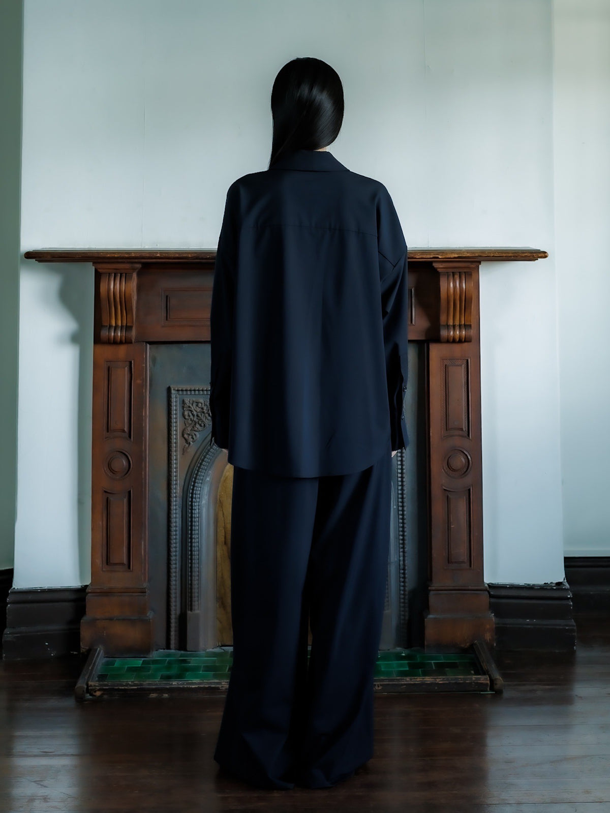 shawl collar shirt jacket (navy)