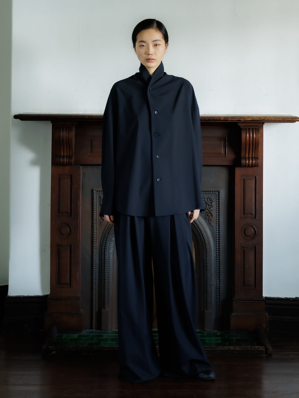shawl collar shirt jacket (navy)