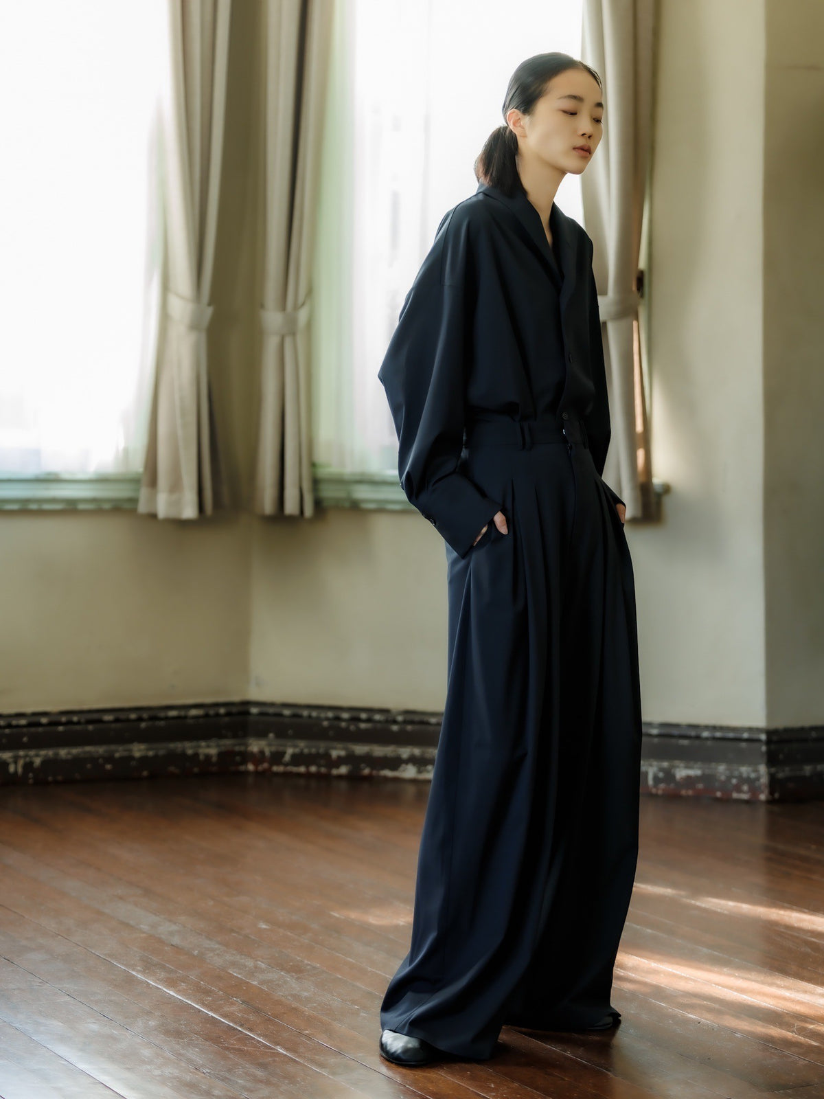 shawl collar shirt jacket (navy)