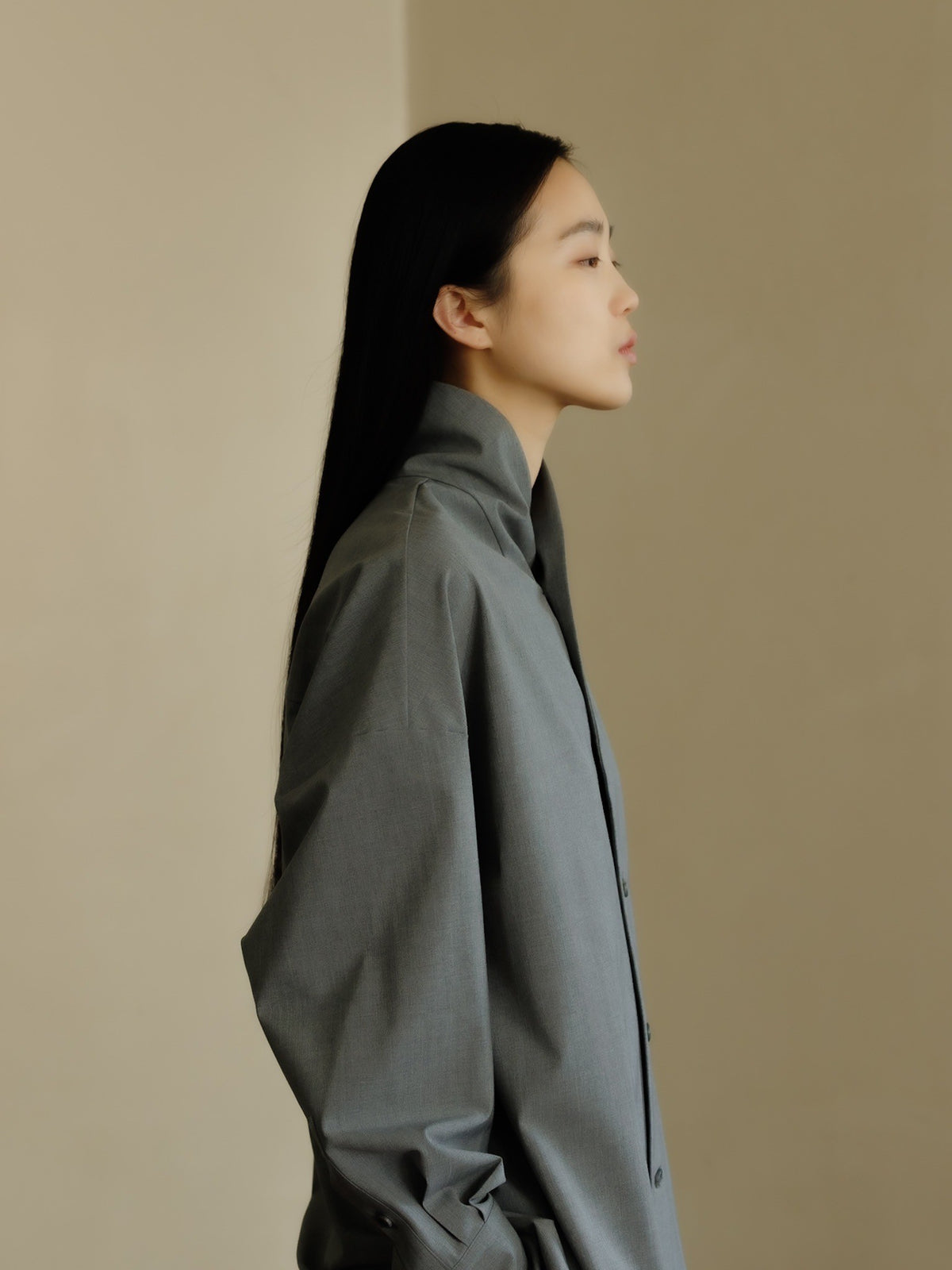 shawl collar shirt jacket (gray)