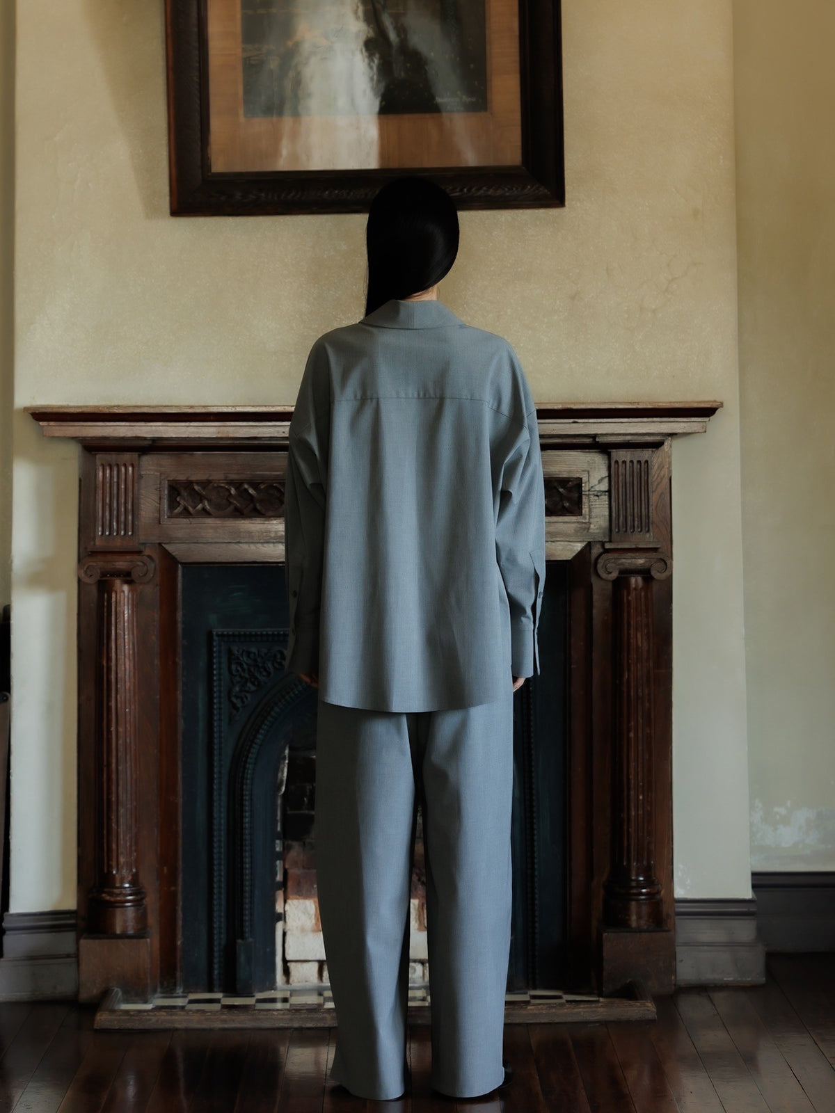 shawl collar shirt jacket (gray)