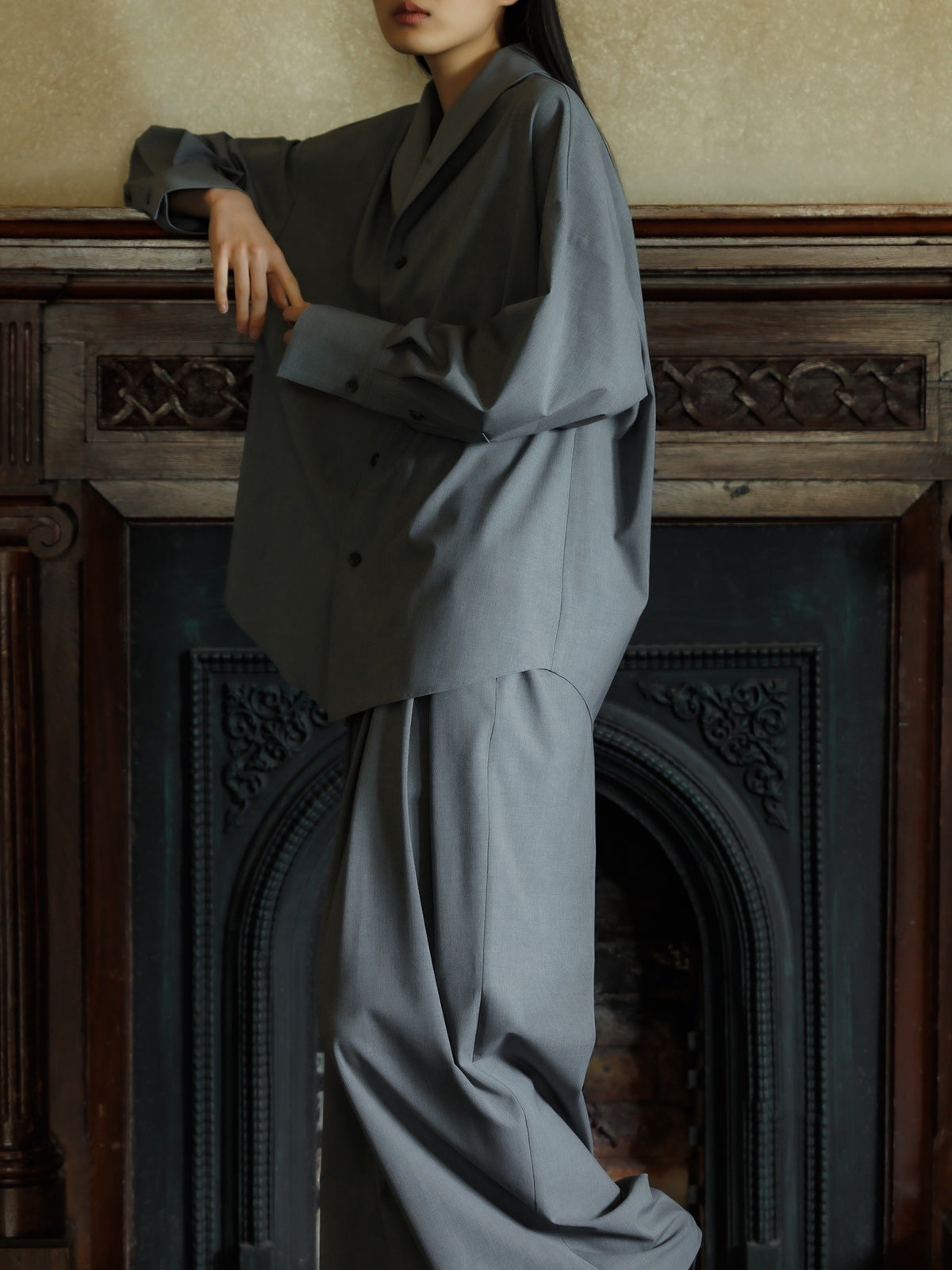 shawl collar shirt jacket (gray)