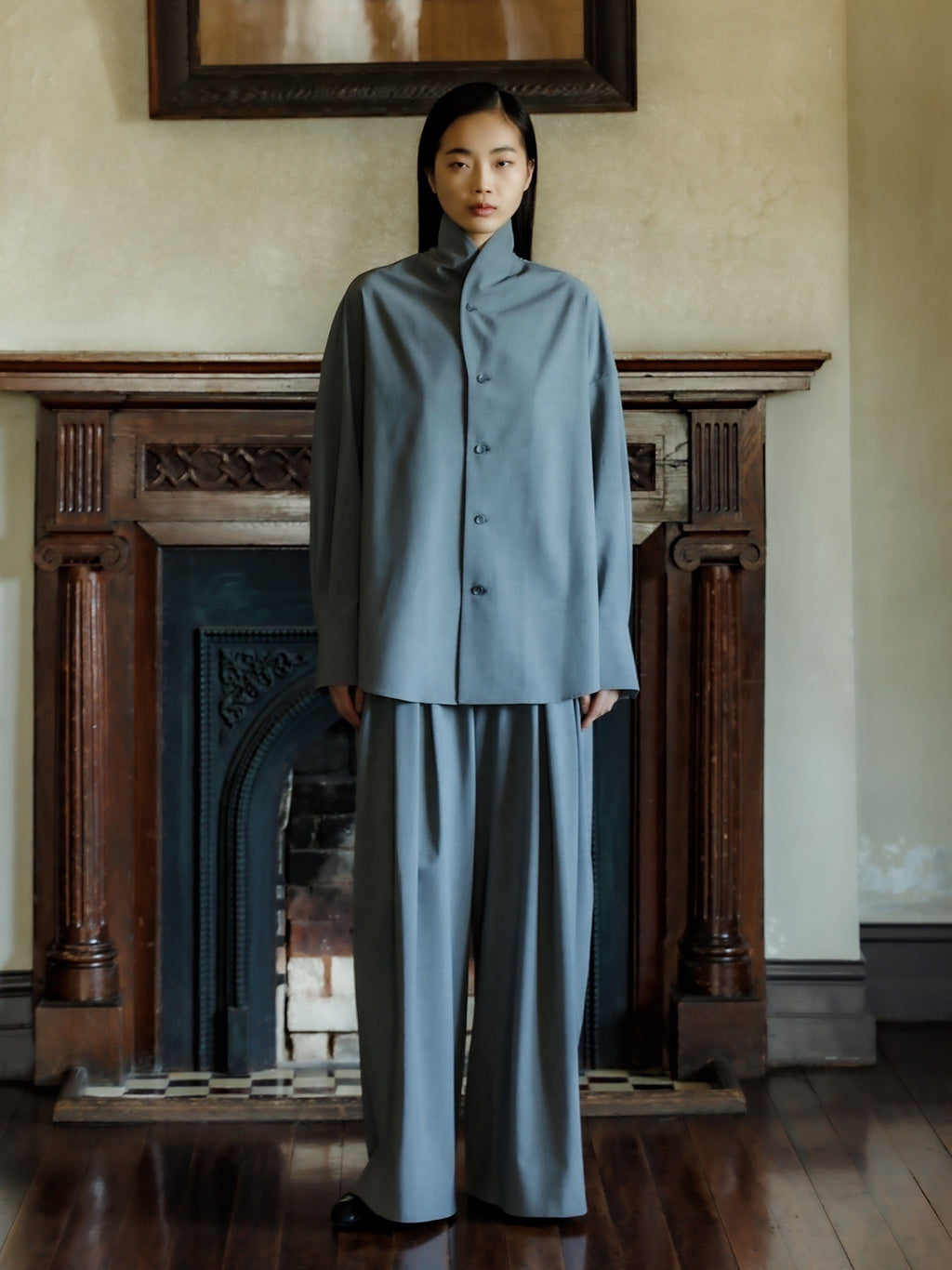shawl collar shirt jacket (gray)