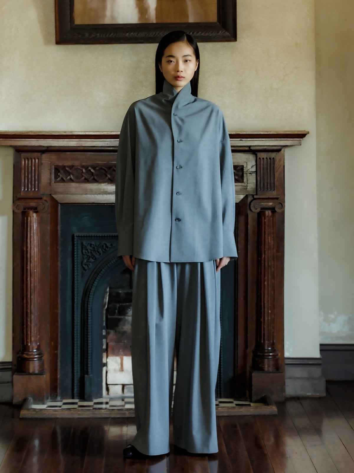 shawl collar shirt jacket (gray)