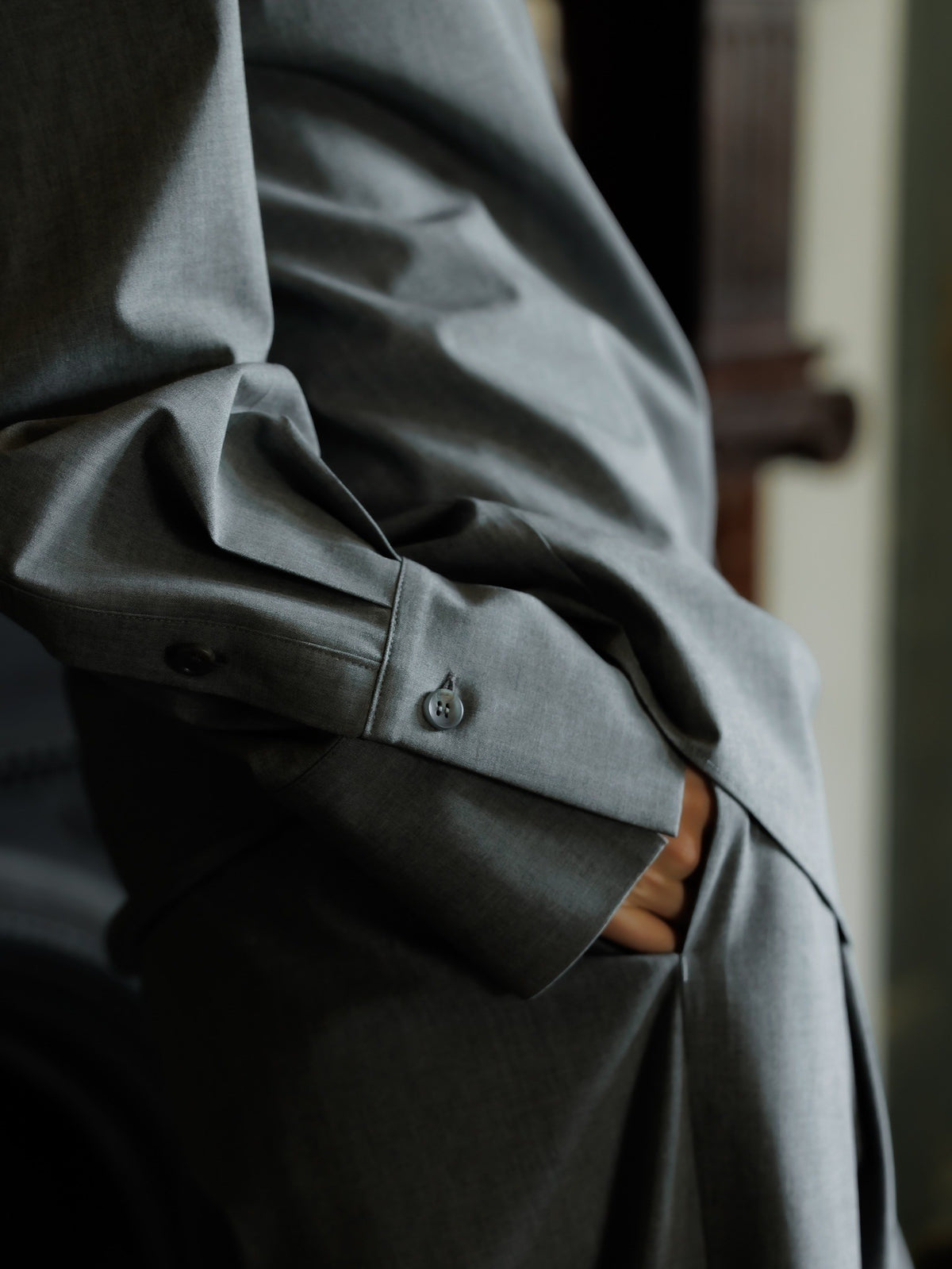 shawl collar shirt jacket (gray)